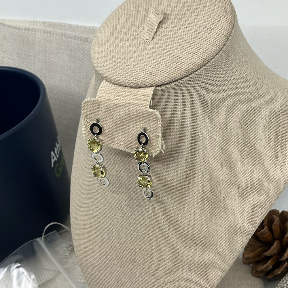 Vintage KN 925 Sterling Silver Yellow-Green Gemstone Dangle Earrings - Picture 11 of 17